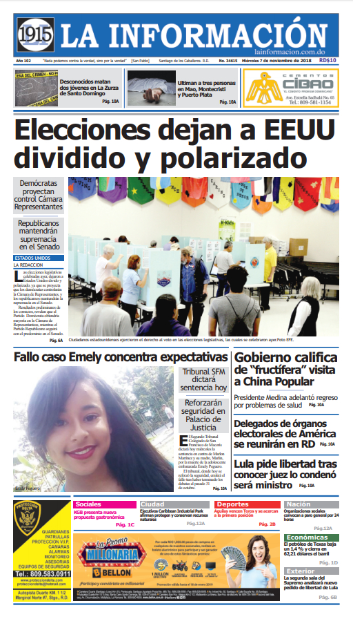 Portada Periódico La Información, Miércoles 07 de Noviembre 2018