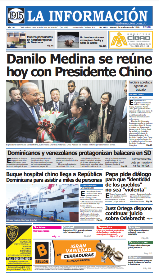 Portada Periódico La Información, Viernes 02 de Noviembre 2018