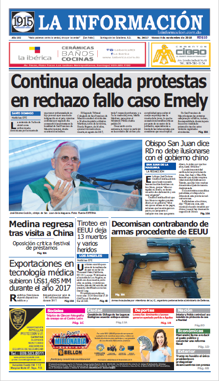 Portada Periódico La Información, Viernes 09 de Noviembre 2018