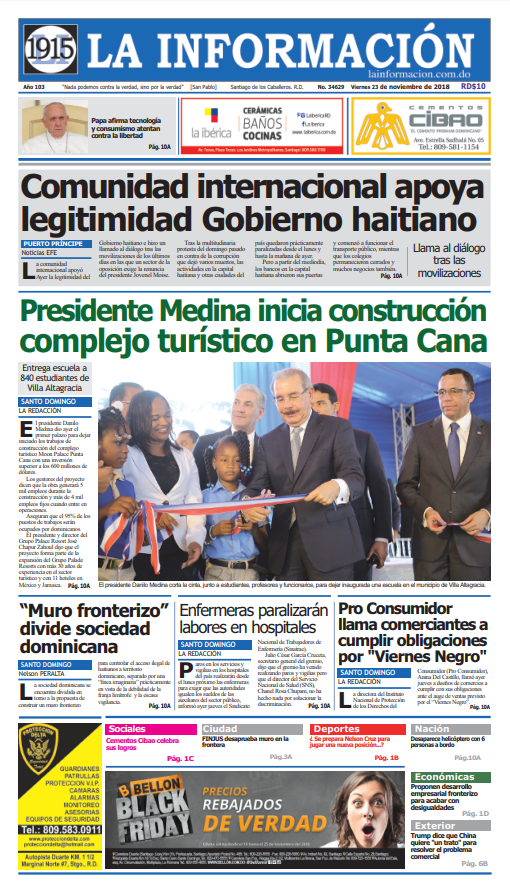 Portada Periódico La Información, Viernes 23 de Noviembre 2018