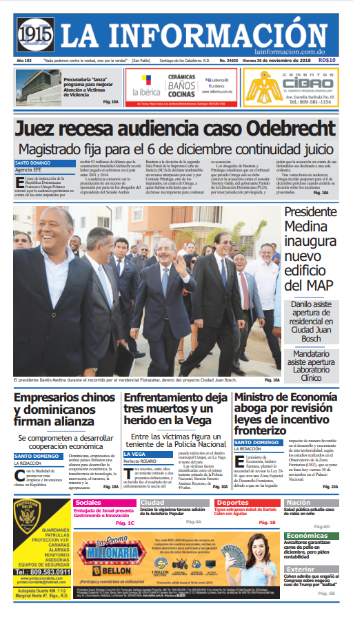 Portada Periódico La Información, Viernes 30 de Noviembre 2018