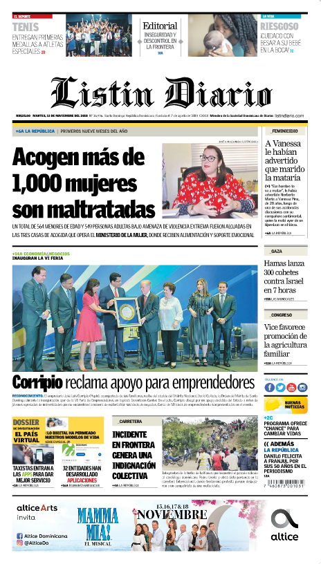 Portada Periódico Listín Diario, Martes 13 de Noviembre 2018