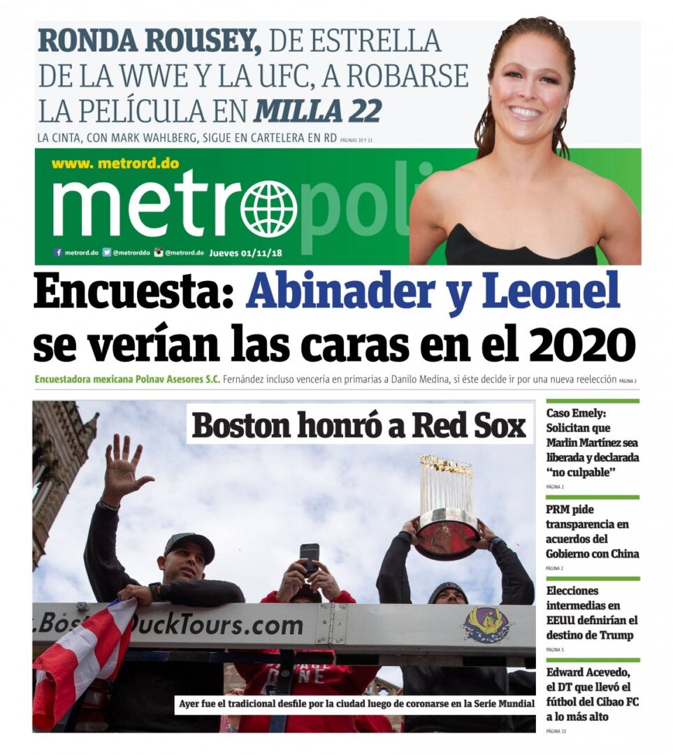 Portada Periódico Metro, Jueves 01 de Noviembre 2018