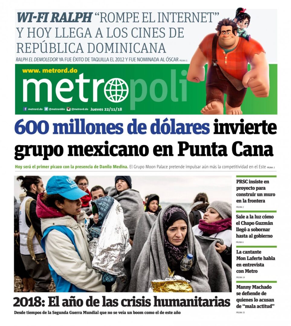 Portada Periódico Metro, Jueves 22 de Noviembre 2018