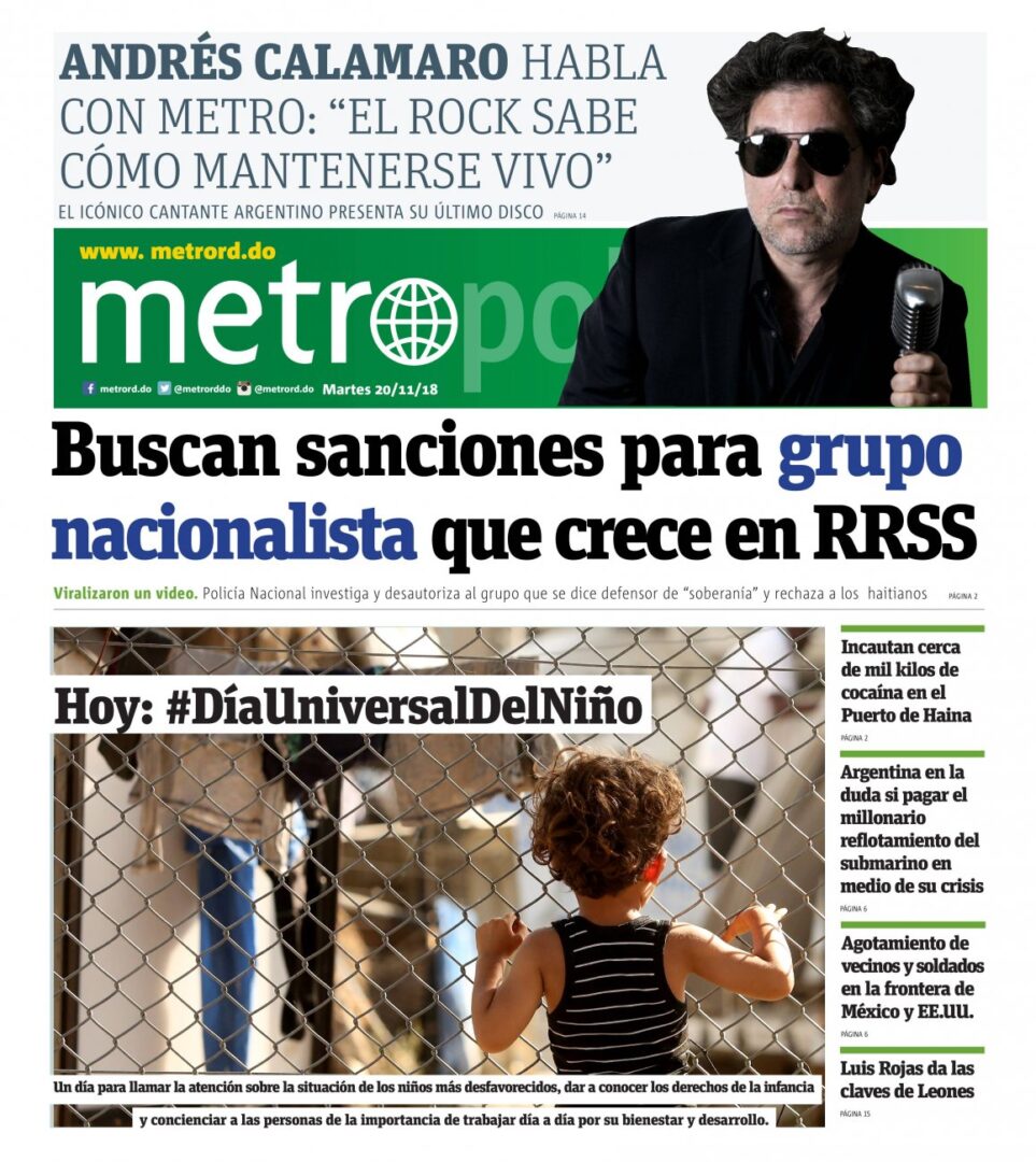 Portada Periódico Metro, Martes 20 de Noviembre 2018