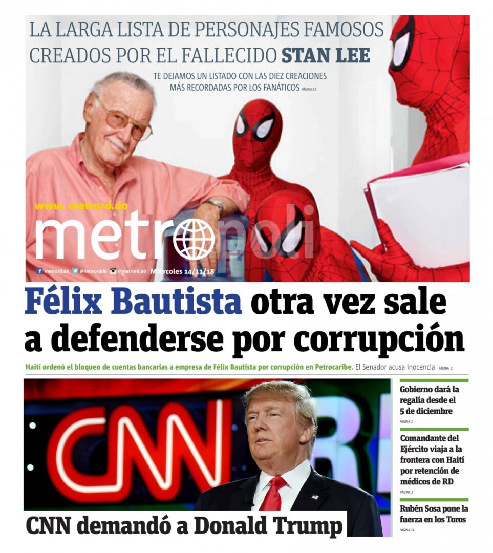 Portada Periódico Metro, Miércoles 14 de Noviembre 2018