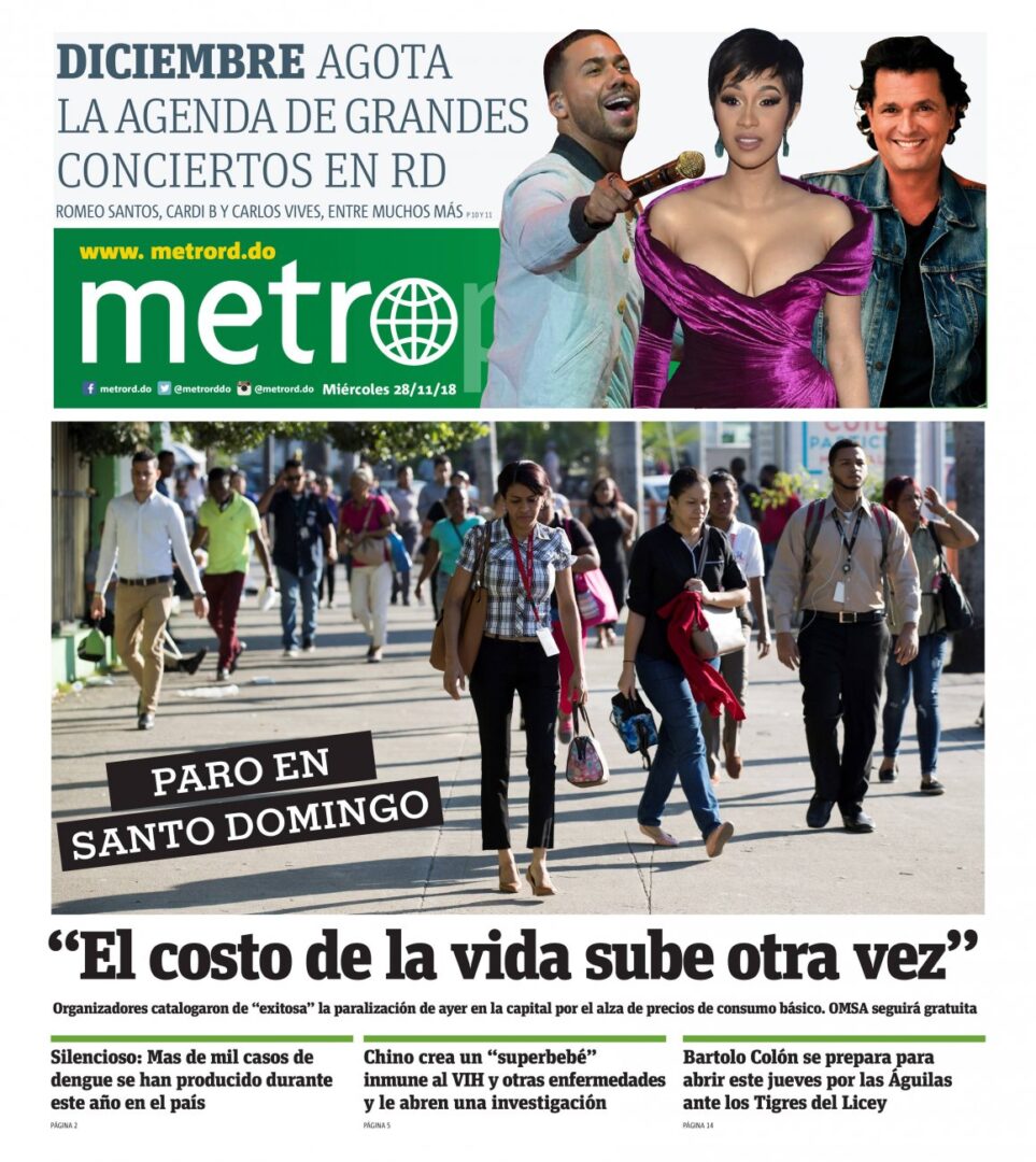 Portada Periódico Metro, Miércoles 28 de Noviembre 2018