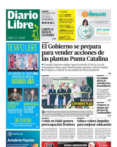 Portada Periódico Diario Libre, Viernes 16 de Noviembre 2018