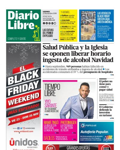 Portada Periódico Diario Libre, Viernes 23 de Noviembre 2018