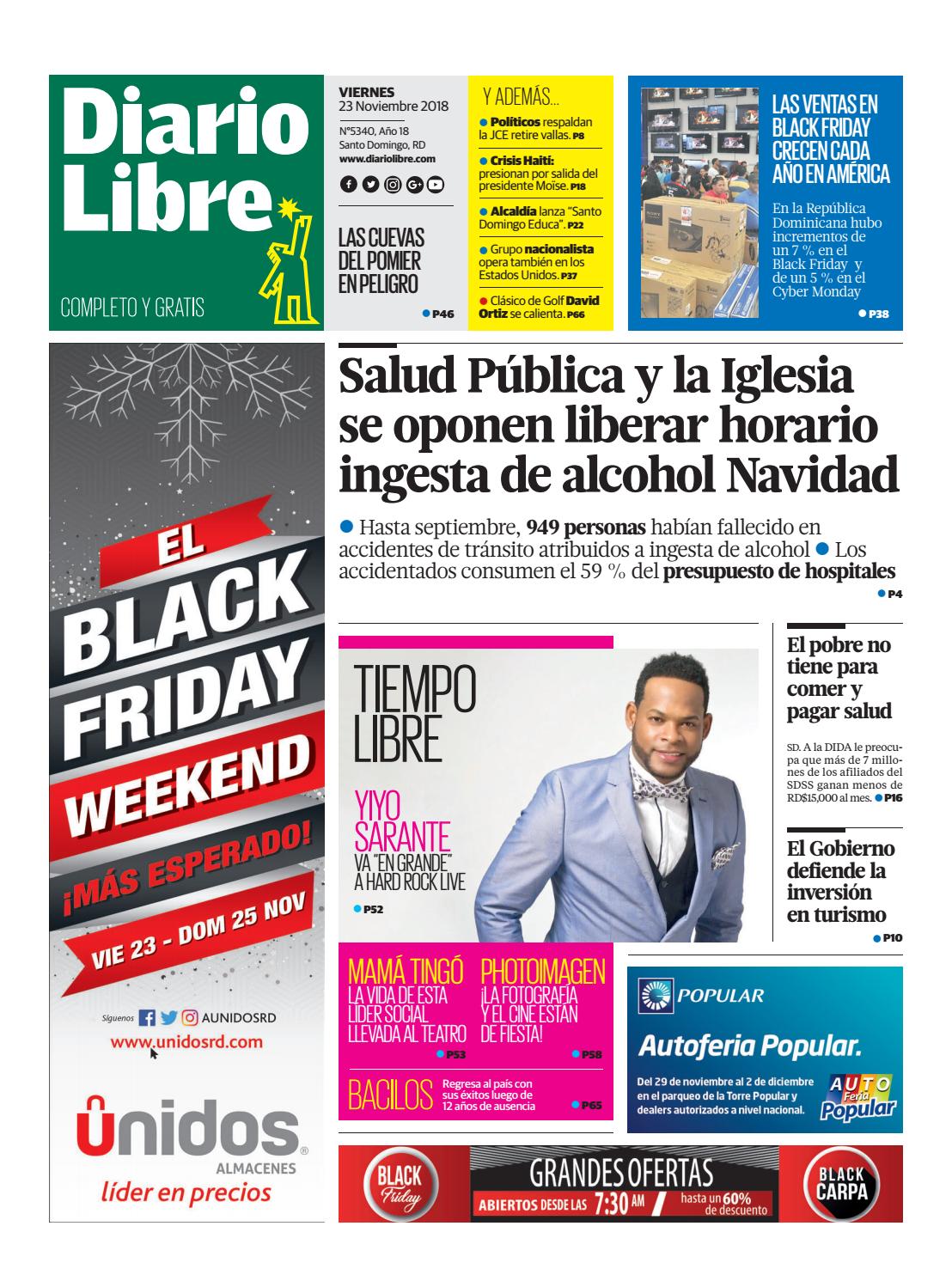 Portada Periódico Diario Libre, Viernes 23 de Noviembre 2018