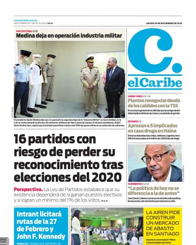 Portada Periódico El Caribe, Jueves 29 de Noviembre 2018