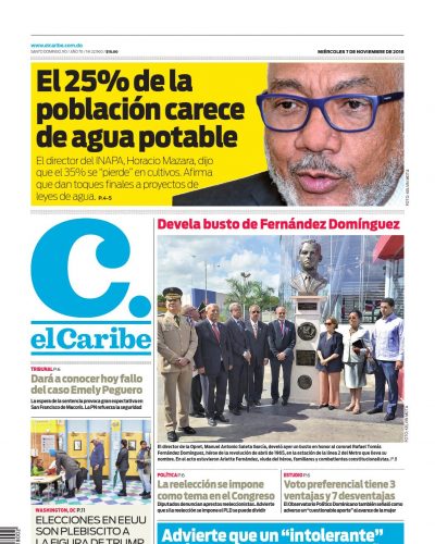Portada Periódico El Caribe, Miércoles 07 de Noviembre 2018