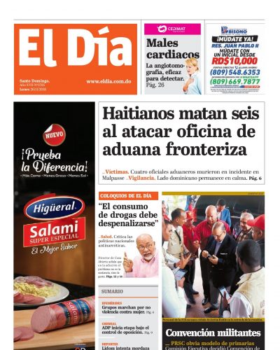 Portada Periódico El Día, Lunes 26 de Noviembre 2018