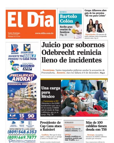 Portada Periódico El Día, Viernes 30 de Noviembre 2018