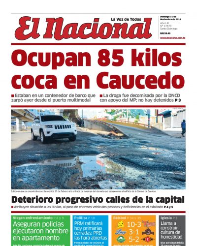 Portada Periódico El Nacional, Domingo 11 de Noviembre 2018