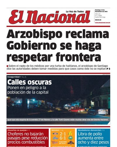 Portada Periódico El Nacional, Domingo 18 de Noviembre 2018