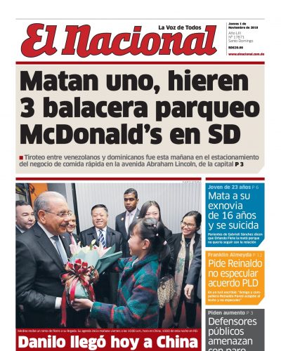 Portada Periódico El Nacional, Jueves 01 de Noviembre 2018