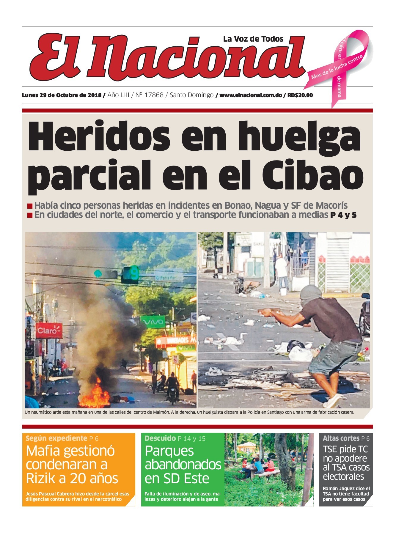 Portada Periódico El Nacional, Jueves 08 de Noviembre 2018