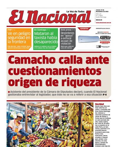 Portada Periódico El Nacional, Jueves 15 de Noviembre 2018