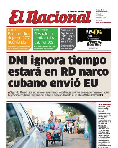 Portada Periódico El Nacional, Jueves 22 de Noviembre 2018