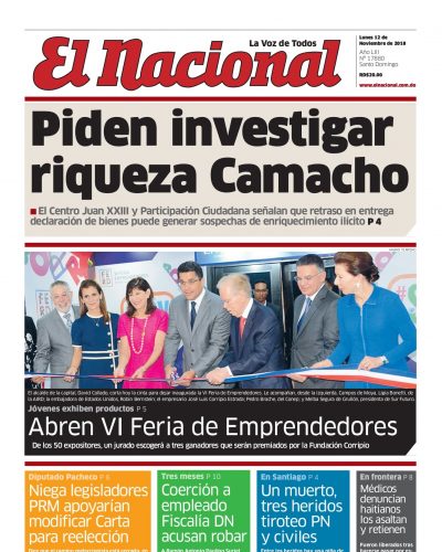 Portada Periódico El Nacional, Lunes 12 de Noviembre 2018