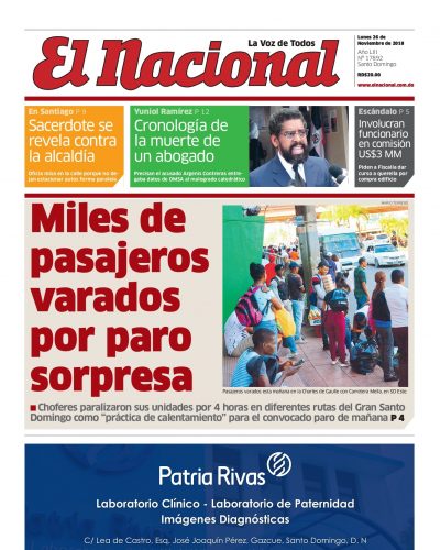 Portada Periódico El Nacional, Lunes 26 de Noviembre 2018