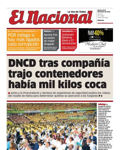 Portada Periódico El Nacional, Martes 20 de Noviembre 2018
