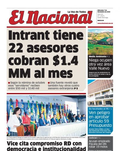 Portada Periódico El Nacional, Miércoles 07 de Noviembre 2018