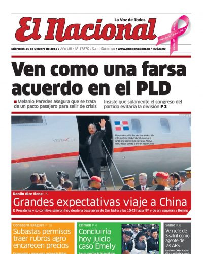 Portada Periódico El Nacional, Miércoles 31 de Octubre 2018