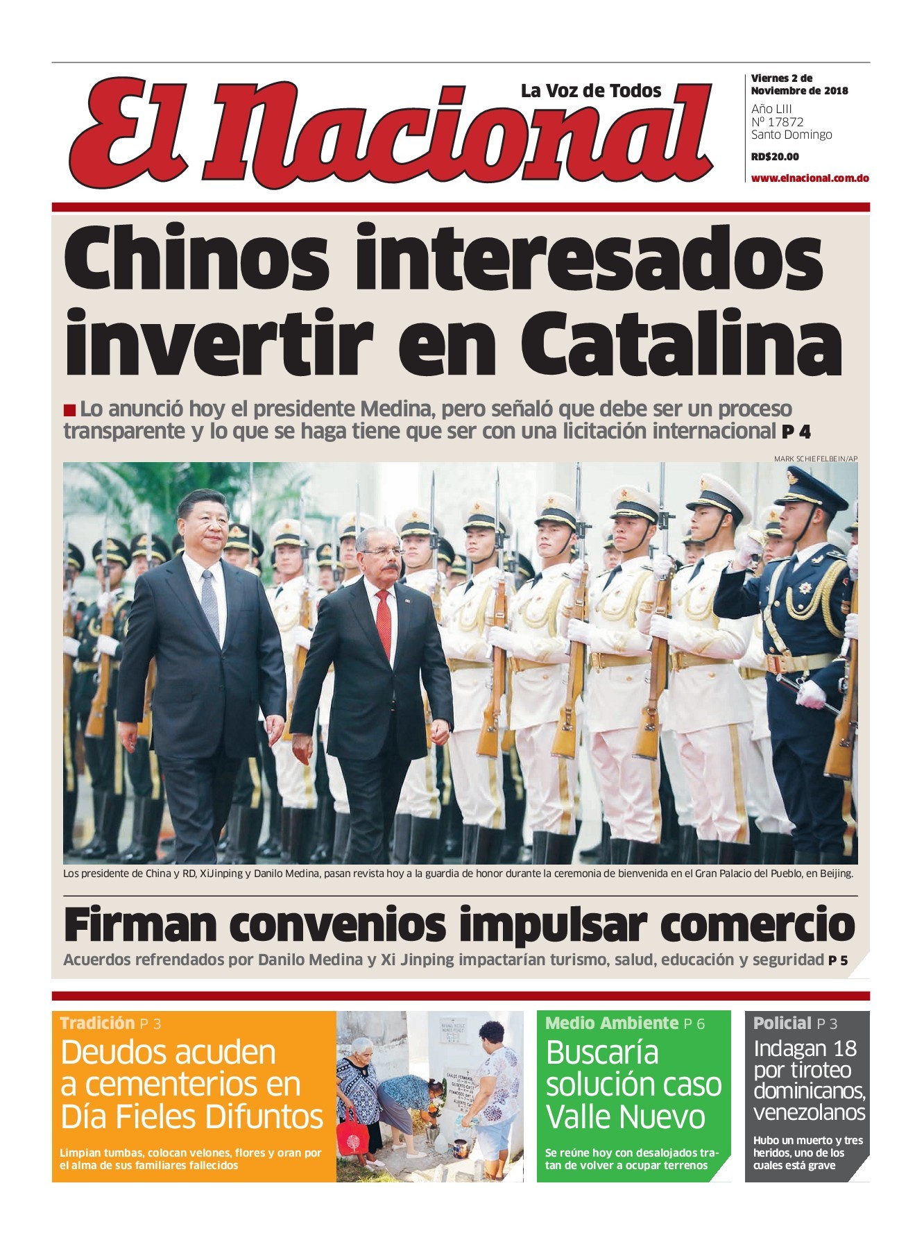 Portada Periódico El Nacional, Viernes 02 de Noviembre 2018