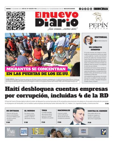 Portada Periódico El Nuevo Diario, Jueves 15 de Noviembre 2018