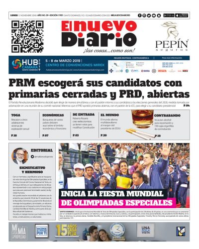 Portada Periódico El Nuevo Diario, Lunes 12 de Noviembre 2018