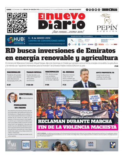 Portada Periódico El Nuevo Diario, Lunes 26 de Noviembre 2018