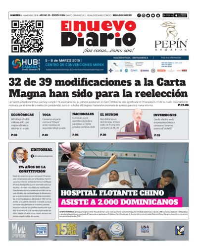 Portada Periódico El Nuevo Diario, Martes 06 de Noviembre 2018