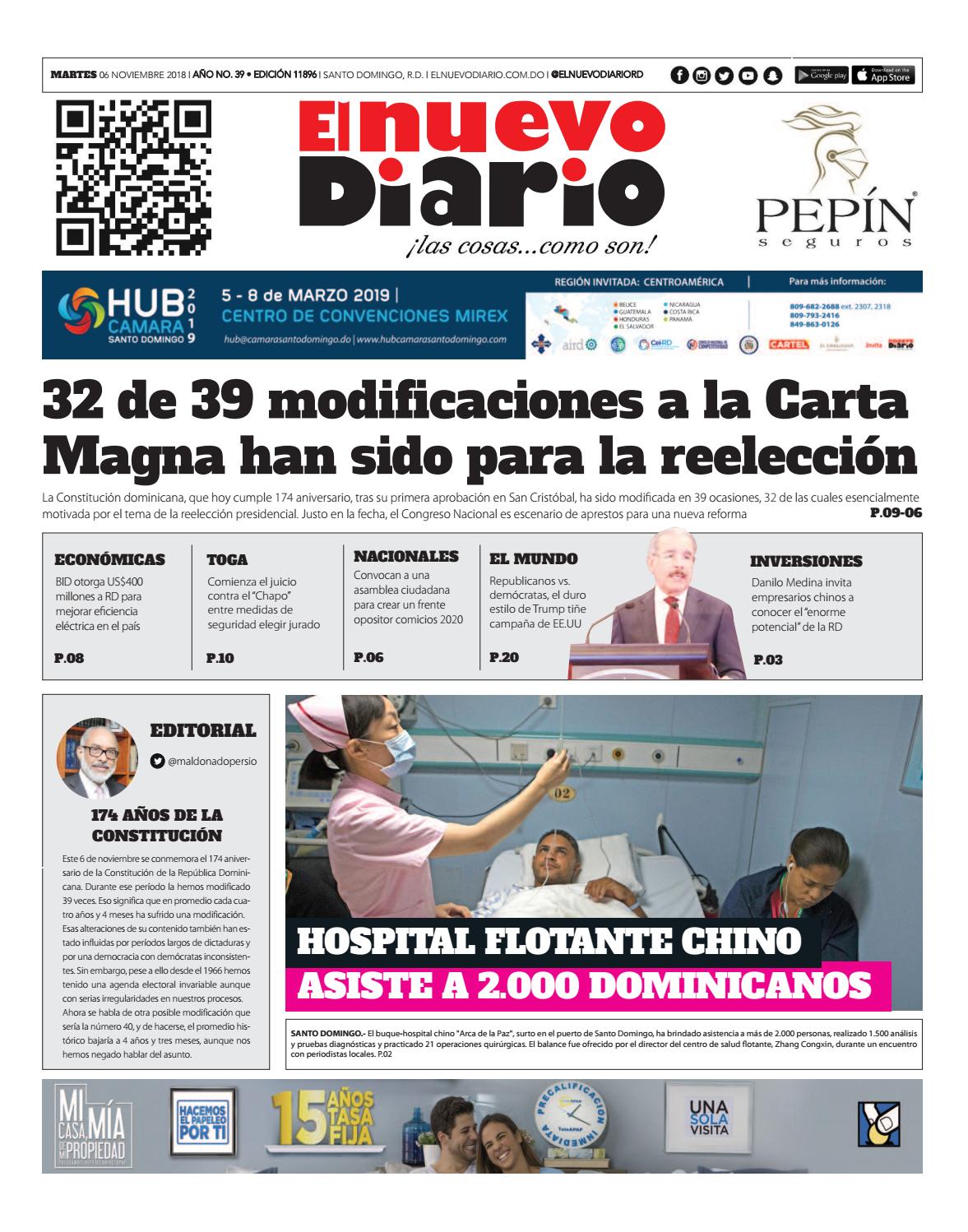 Portada Periódico El Nuevo Diario, Martes 06 de Noviembre 2018