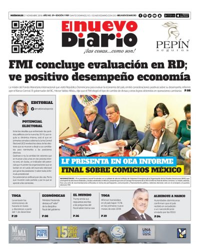 Portada Periódico El Nuevo Diario, Miércoles 21 de Noviembre 2018