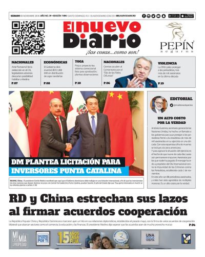 Portada Periódico El Nuevo Diario, Sábado 03 de Noviembre 2018