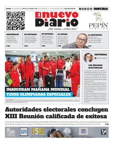 Portada Periódico El Nuevo Diario, Sábado 10 de Noviembre 2018