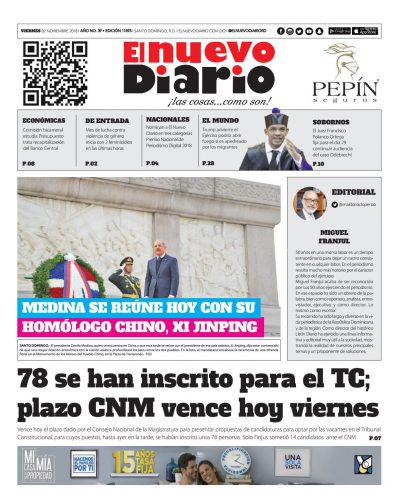 Portada Periódico El Nuevo Diario, Viernes 02 de Noviembre 2018