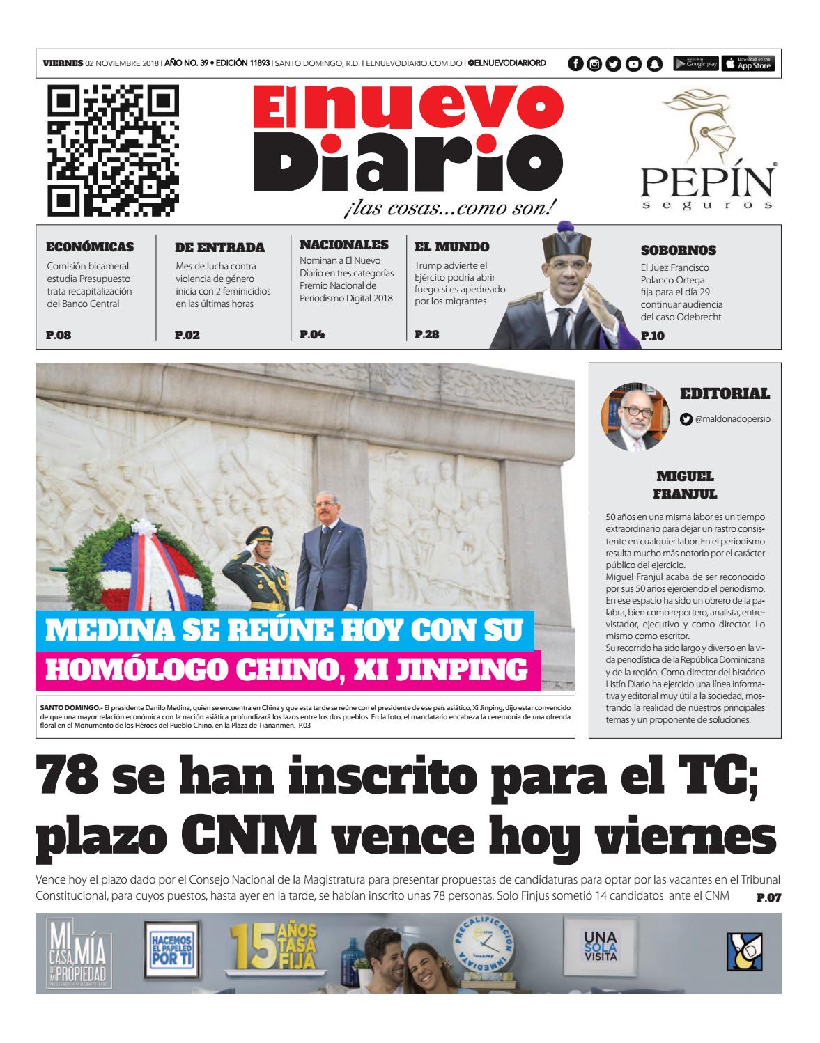Portada Periódico El Nuevo Diario, Viernes 02 de Noviembre 2018