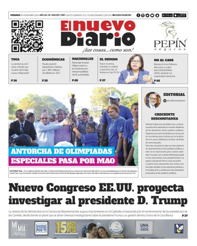 Portada Periódico El Nuevo Diario, Viernes 09 de Noviembre 2018