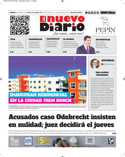 Portada Periódico El Nuevo Diario, Viernes 30 de Noviembre 2018