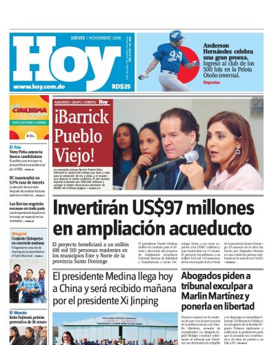 Portada Periódico Hoy, Jueves 01 de Noviembre 2018