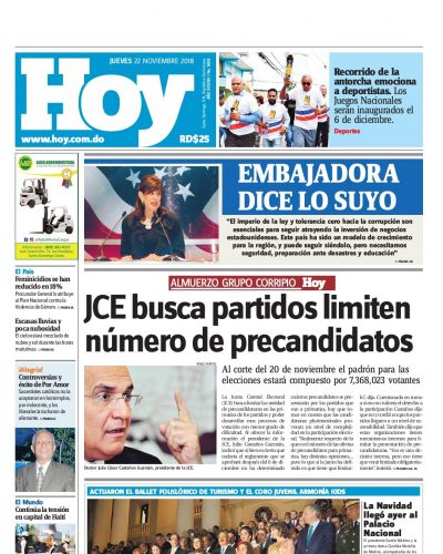 Portada Periódico Hoy, Jueves 22 de Noviembre 2018
