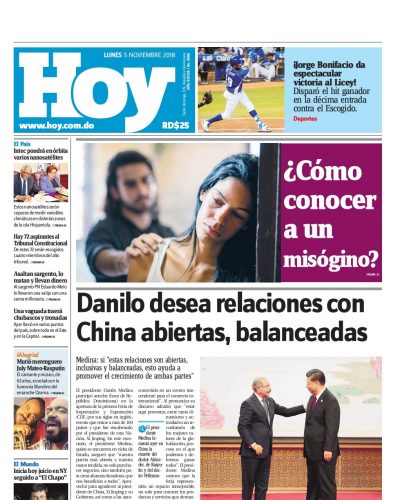 Portada Periódico Hoy, Lunes 05 de Noviembre 2018