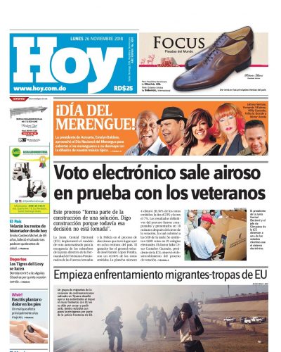 Portada Periódico Hoy, Lunes 26 de Noviembre 2018