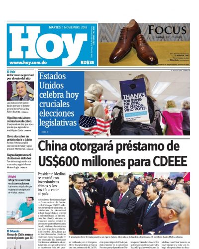 Portada Periódico Hoy, Martes 06 de Noviembre 2018