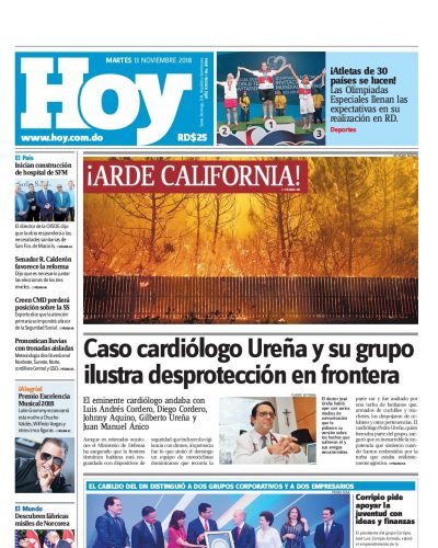 Portada Periódico Hoy, Martes 13 de Noviembre 2018