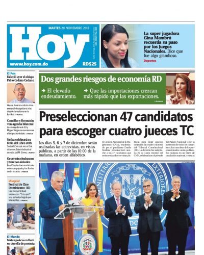 Portada Periódico Hoy, Martes 20 de Noviembre 2018