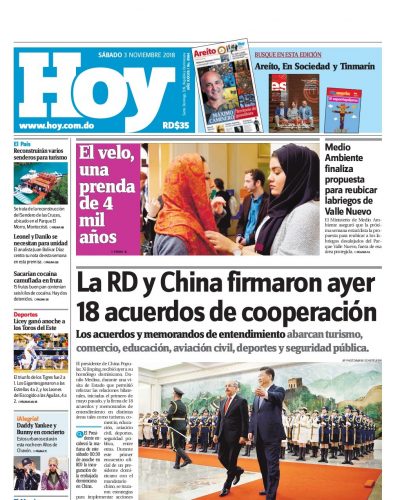 Portada Periódico Hoy, Sábado 03 de Noviembre 2018